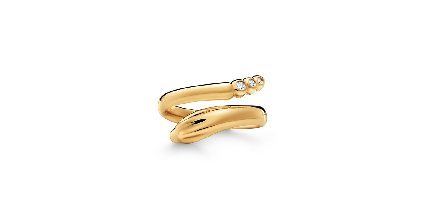 Bague Ouverte en Or avec Triple Diamant Minimaliste